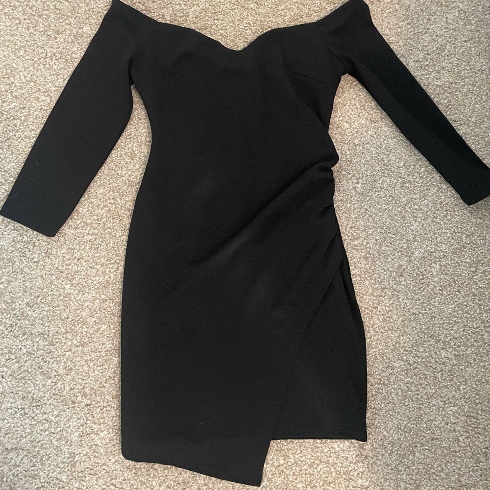 Lulu's Black Asymmetrical Ruched Bodycon Mini Dress